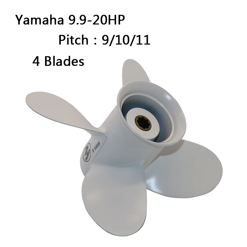 Captain Aluminum outboard 4 Blades Propeller 9 1/4x9/10/11 Fit Yamaha Outboard Engines 9.9HP F9.9 15HP F15C F15 F20 8 Teech