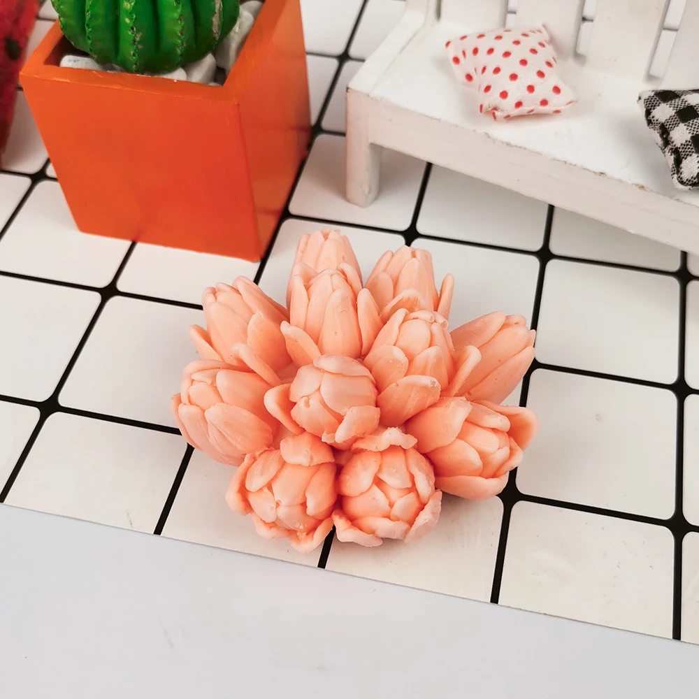 New 3D Bunch Tulip Flower Silicone Mold DIY Wedding Cake Mold Cupcake Jelly Candy Decoration Craft Baking Tools Soap Making