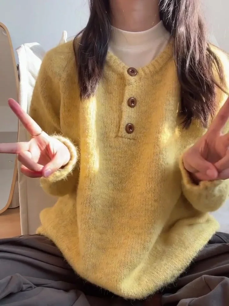 秋冬用ゆったりニットロングスリーブセーター、快適なスウェット、通勤にも使えるおしゃれなセーター