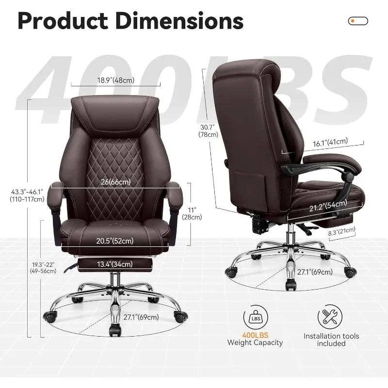 Office Chair, Executive Leather Chair Adjustable High Back, Ergonomic Computer Desk Chair Lumbar Support