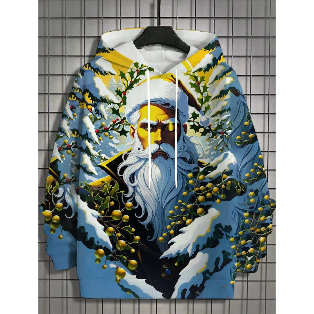 Men's Hooded Hoodies 3D Prints Merry Christmas Theme Graphic Sweatshirt Drawstring Long Sleeved Streetwear Tops Men's Clothing