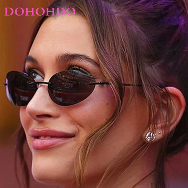 

2025 Fashion Y2K Rimless Oval Women Sunglasses Trendy Vintage Metal Punk Men Sunglass Outdoor Travel Eyewear Ladies Lentes UV400