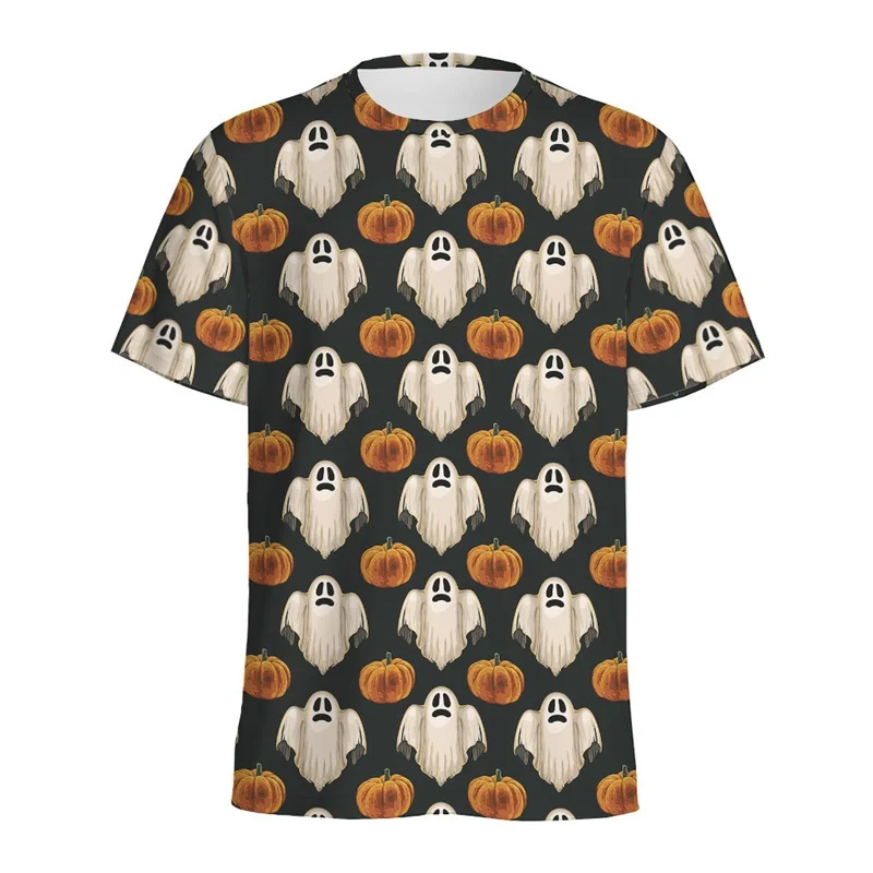 

Мужская футболка с 3D принтом тыквы, милые футболки с призрачным узором, летние модные свободные топы с круглым вырезом, футболки с короткими рукавами