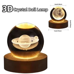 3D Creative Galaxy Crystal Ball Luminous Base Night Light Christmas Decorations Glass Ball Children Birthday Gifts Night Light