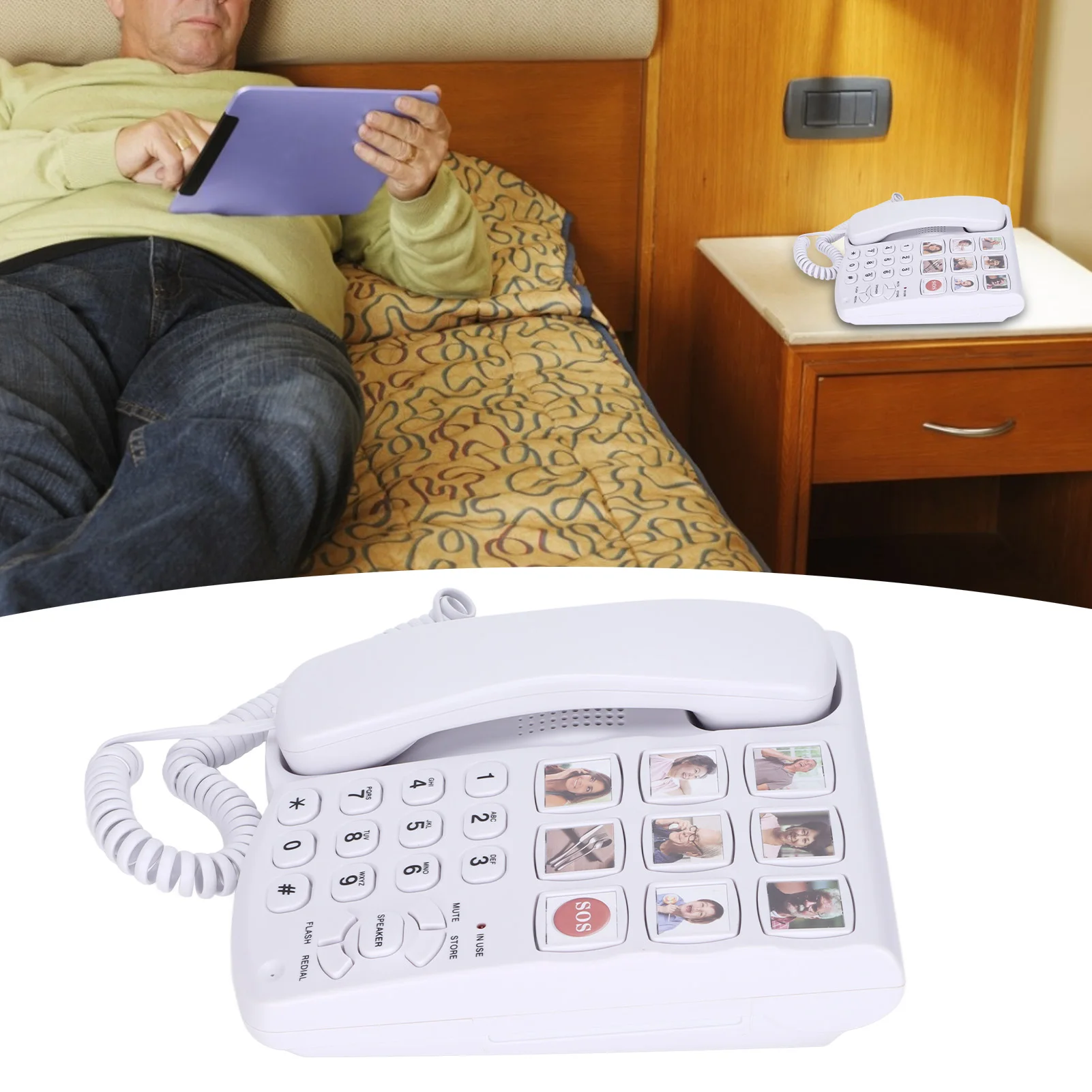 Handset Large Button Telephone Prestored Number Energy Saving Easy To Read Photo Memory Corded Phone for Seniors Elderly