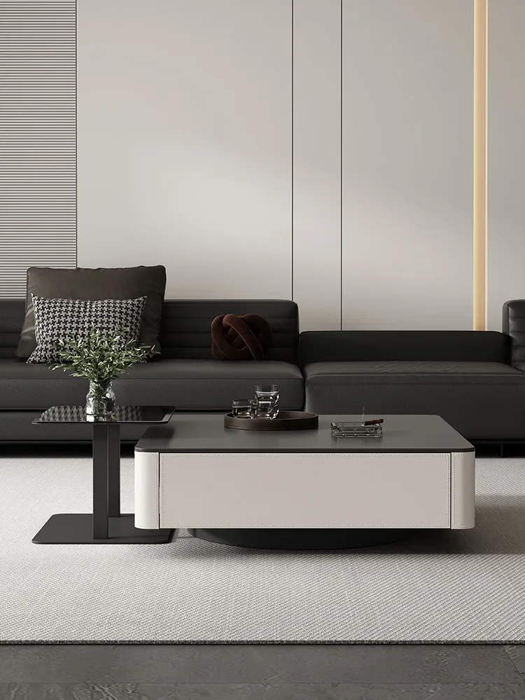 Italian slate black high modern simple living room home square coffee table combination