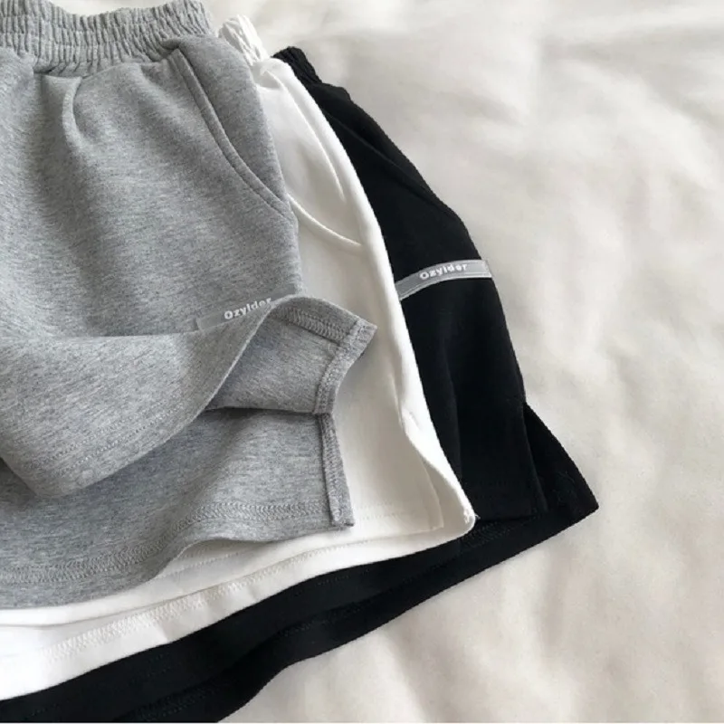 ผ้าฝ้ายอเนกประสงค์กางเกงขาสั้นผู้หญิงฤดูร้อนเอวยางยืดเอวสูงบางขากว้างกางเกงลําลองนักเรียนเสื้อผ้าสตรี