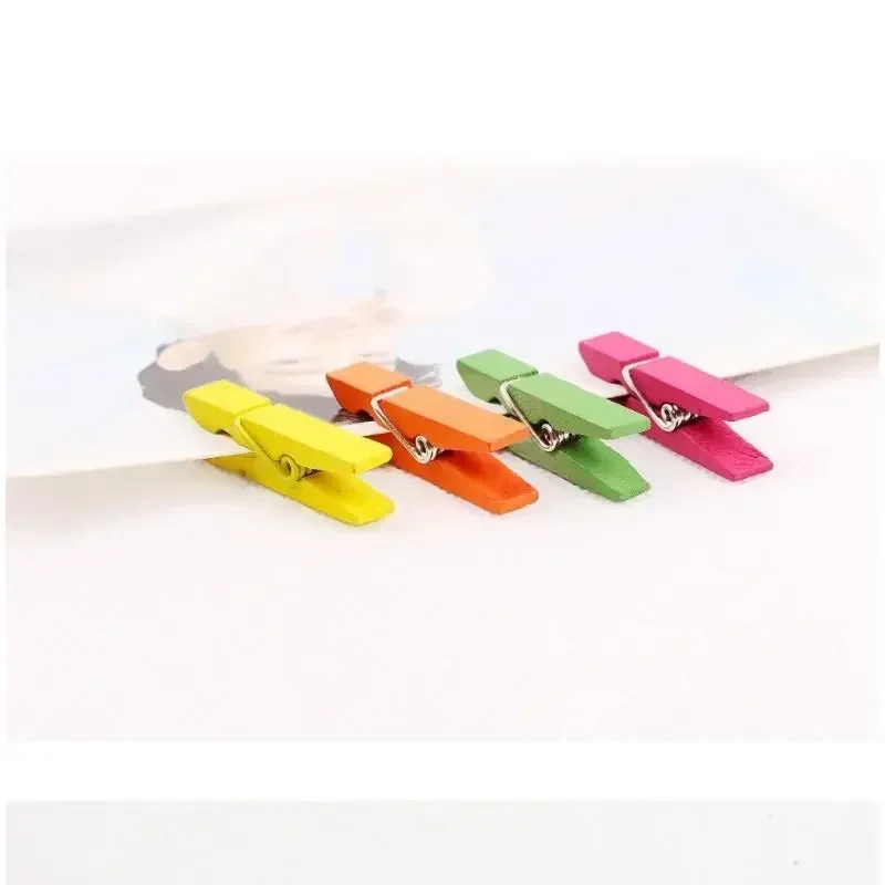 

20pcs Colorful Small Wooden Clip Color Rope Single Color 3.5X0.7cm Hemp Rope Decoration Photo Clip Home Decor Kitchen Gadgets