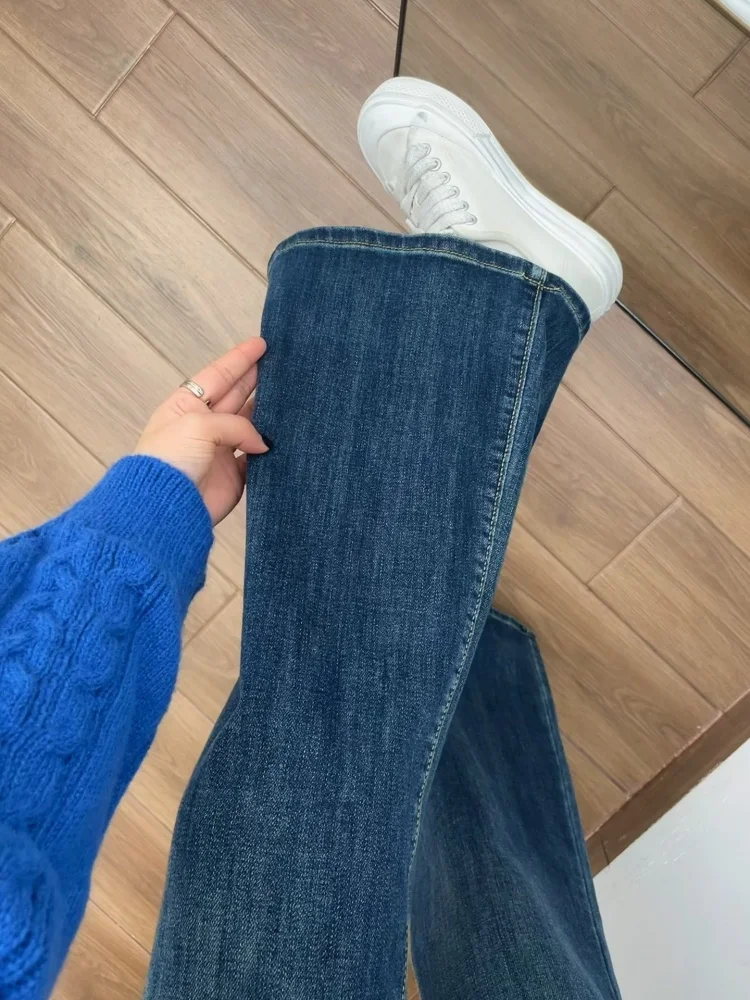 جينز جينز عالي الخصر باللون الأزرق الداكن للنساء لخريف وشتاء Fce مقاس كبير جذاب للتخسيس وإخفاء الورك... #5