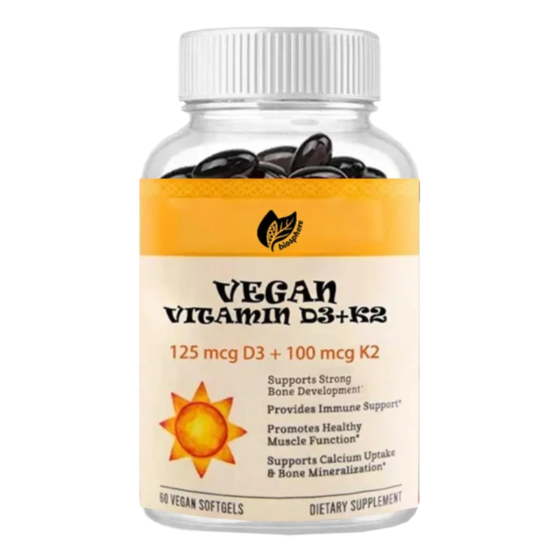 

Pure Vitamin D3+K2, Bone Support, High Absorption of Organic Cold Pressed Olive Oil - Non GMO, 60 Capsules