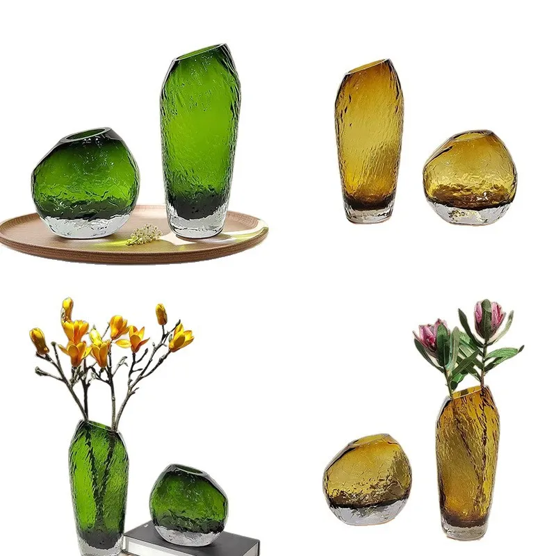 

Simple modern gray-gold glass vase, living room entrance creative ornament, diamond cutting surface