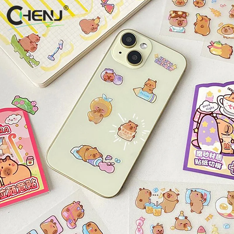 3Sheets Transparent Kawaii Anime Capybara Sticker Cartoon Waterproof Capybara DIY Handbook Decoration Children Stickers Gifts image 5