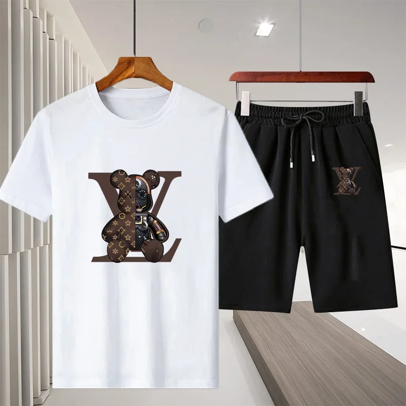 

New summer men's short sleeve T-shirt and casual light shorts set, casual sports T-shirt + quick drying shorts 2 sets