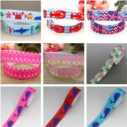 DHK 7/8'' 5yards Whale Sea Animals Printed Grosgrain Ribbon Accessory Hairbow Headwear Decoration DIY Wholesale OEM C1810
