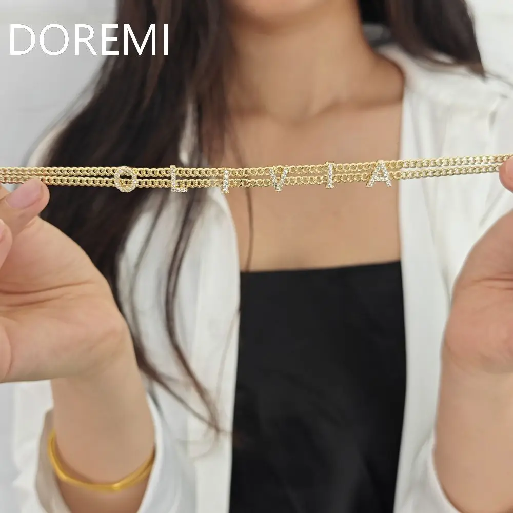 

Lateefah Women's Gift Jewelry Double Cuban Chain DIY Name Necklace Double Chain 9mm crystal Letter Custom necklace