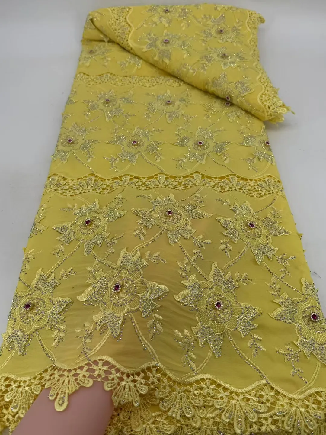 قماش دانتيل ترتر أفريقي فاخر 2026 تطريز عالي الجودة قماش دانتيل شيفون تول فرنسي لفستان سهرة الزفاف #3