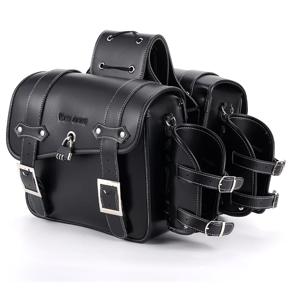 زوج من حقائب الدراجات النارية المصنوعة من جلد البولي يوريثان ذات سعة كبيرة سعة 16 لتر، وأكياس زجاجات المياه على الوجهين، وحقائب ريترو على الوجهين للدراجات النارية #4