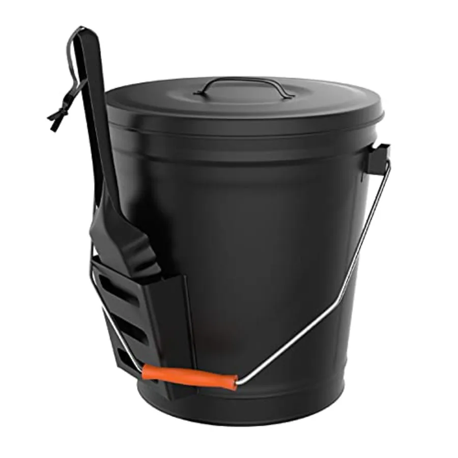 

Ash Bucket - 4.75-Gallon Metal Bucket with Lid and Shovel for Fireplace or Firepit Ashes - Heat Resistant Fireplace Tools by Bl