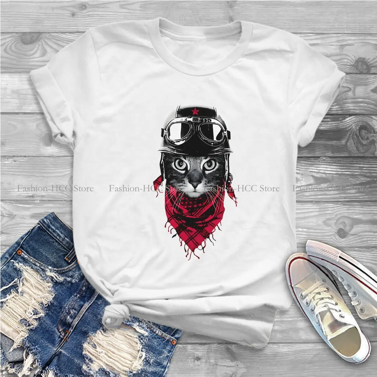 Cats Polyester TShirt for Women Adventurer Cat Humor Leisure Tee T Shirt High Quality Trendy