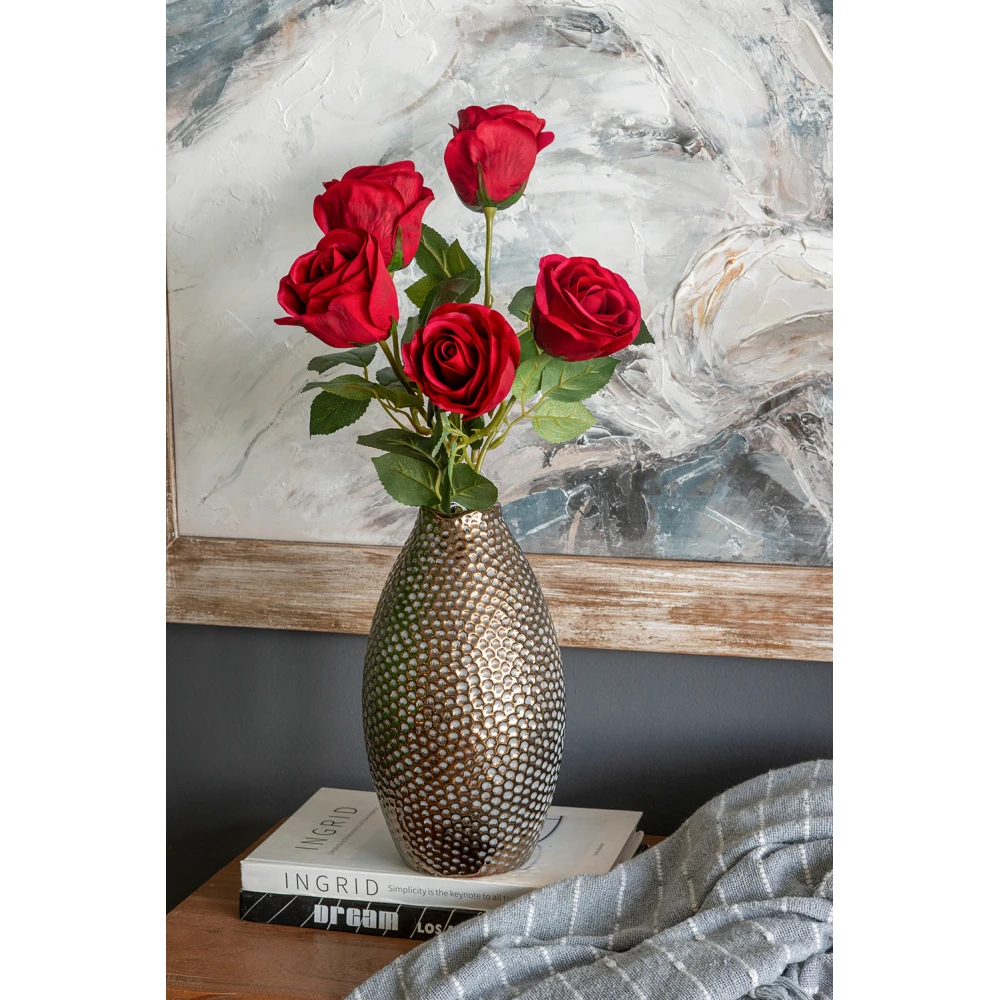 5.3x5.3x11 Inch Textured Bronze Ceramic Decor Vase, Modern Accent Flower Vase for Living Room Entryway Tabletop Shelf Home Ornament Display