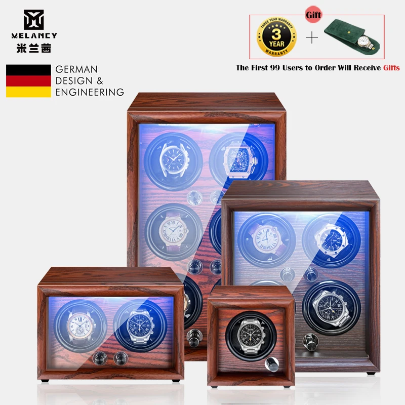 

Wooden Automatic Watch Winder 2 4 6 Mechanical Watches Storage Box Biometric Shaker With LED Light Clock Case Mabuchi Motro