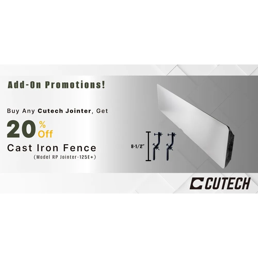 RP Jointer-125E+ 24" x 6" Cast Iron Fence with 8½" Fence Enhancement Brackets