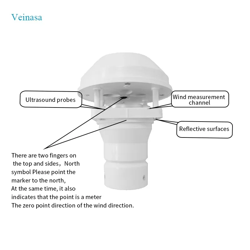 

Veinasa-CXS02B-A3 Meteorological Digital Ultrasonic Anemometer 5-24V RS485 Wind Speed and Direction Sensor for Weather Station