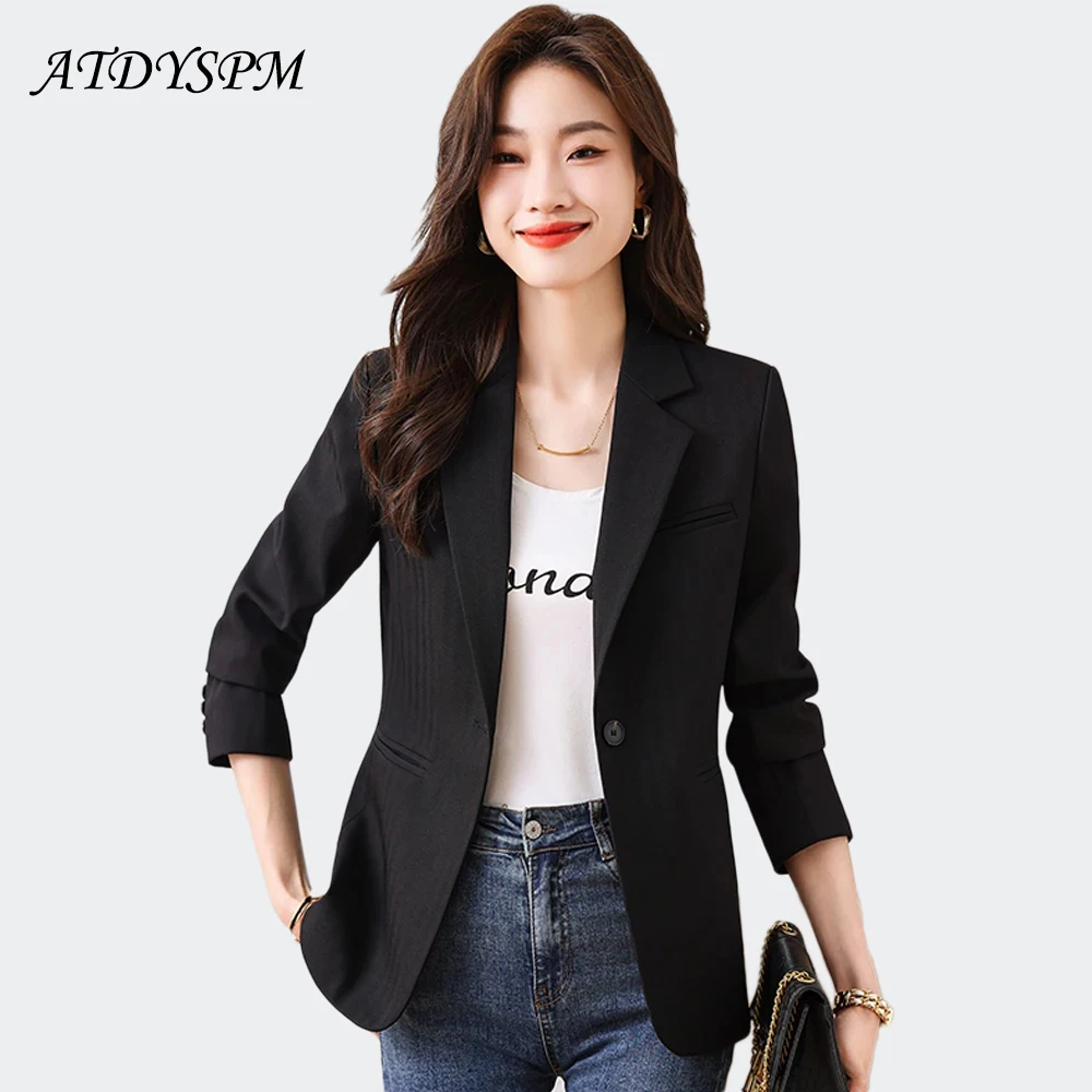 Women Chic Office Lady Casual Blazers Vintage Streetwear Coat Fashion Notched Collar Long Sleeve Female Outerwear Stylish Tops