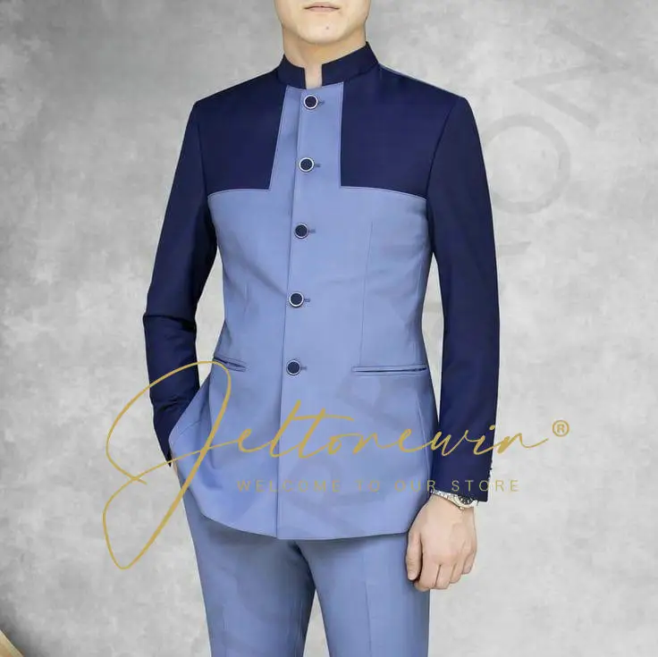 Men's Fashionable Two-Tone Suit | High-Quality Fabric for Formal Events | Stylish Mandarin Collar Jacket | Modern Look 2025