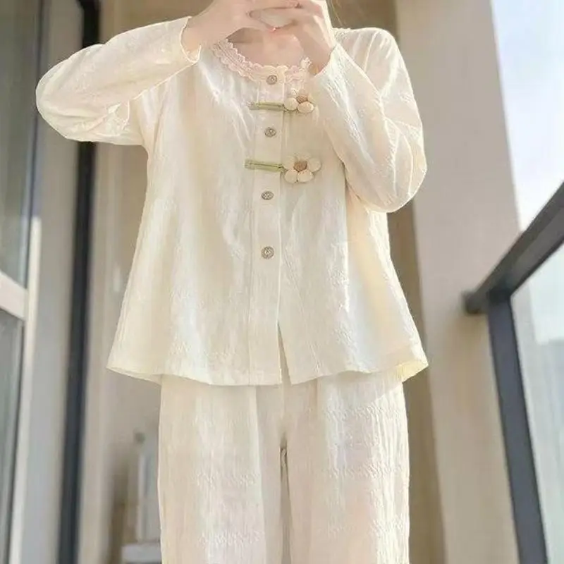 Women's Spring Autumn New Long Sleeve Long Pants Home Clothe Set Student Cute Style Small Flower Pajama Women Soft Two Piece Set