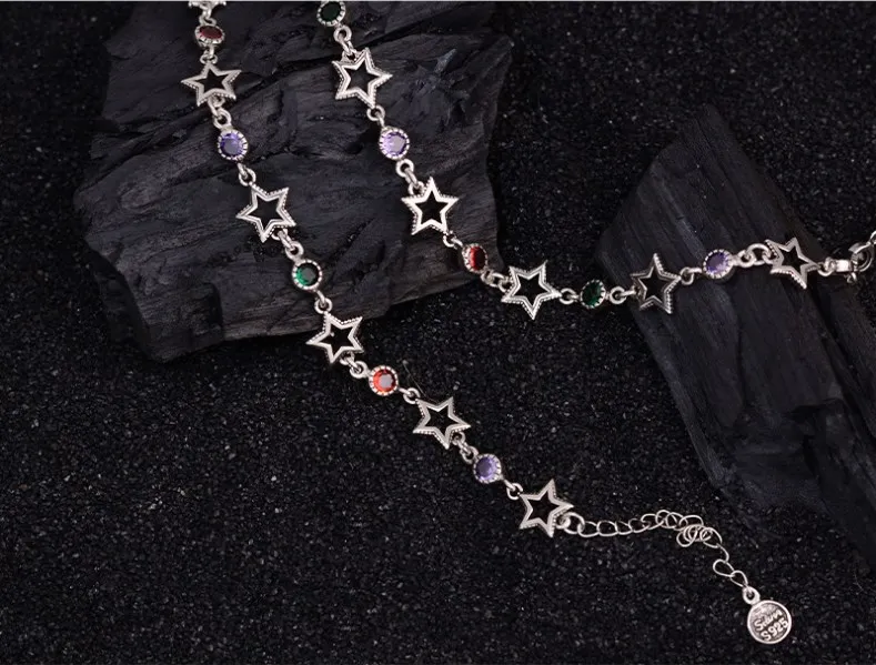 New Arrival Elegant Colorful Crystal Star Thai Silver Ladies Jewelry Sets For Women Necklace Bracelet New Year Gifts