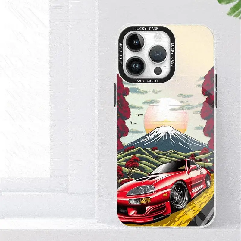 Japanese JDM Drift Car Red Sun for Apple iPhone 13 15 Pro Max 14 13 Pro 11 12 7 8 X XS MAX XR 14 Plus Laser Gradient phone case