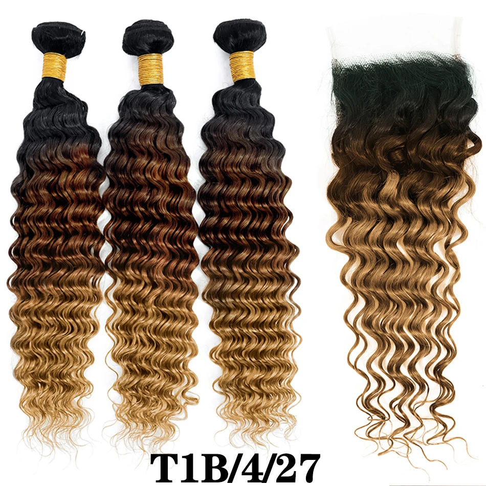 DreamDiana-Brazilian Deep Wave Pacotes de cabelo humano com fecho, Pacotes encaracolados, 3 Pacotes, 3 Pacotes, 12A