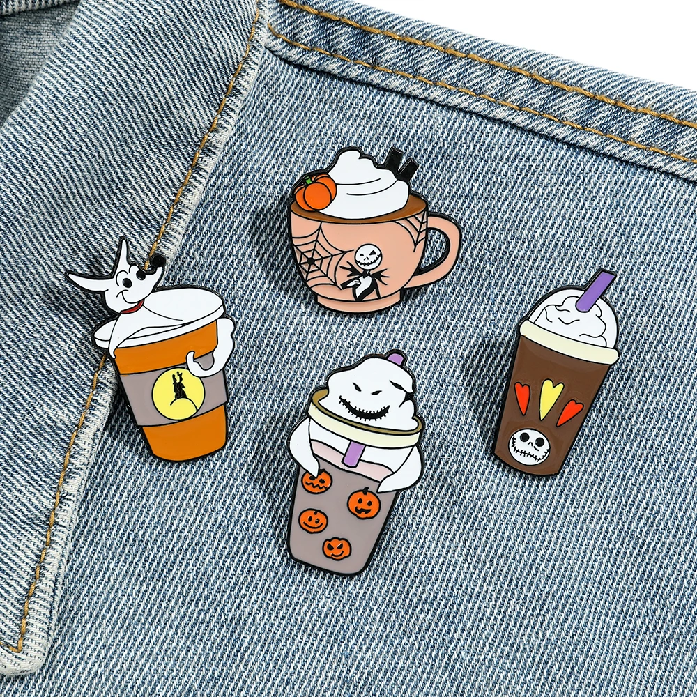 4Pcs Cartoon Animation Personalized milk tea cup modeling Brooch Christmas Eve Metal Badge Jewelry Clothe Cap Backpack Accessory