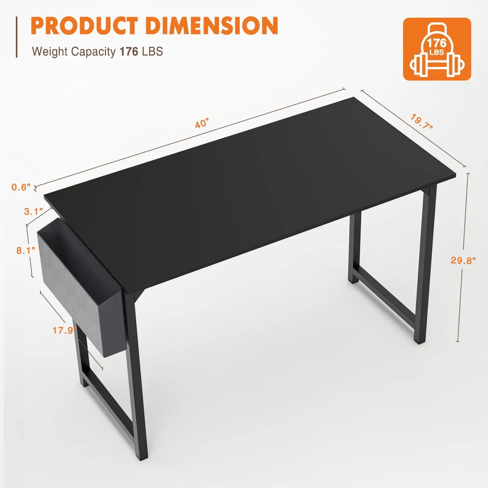 40 Inch Computer Desk, Simple Office Desk Table for Gaming or Home Office, Writing Desk for Small Space, Black