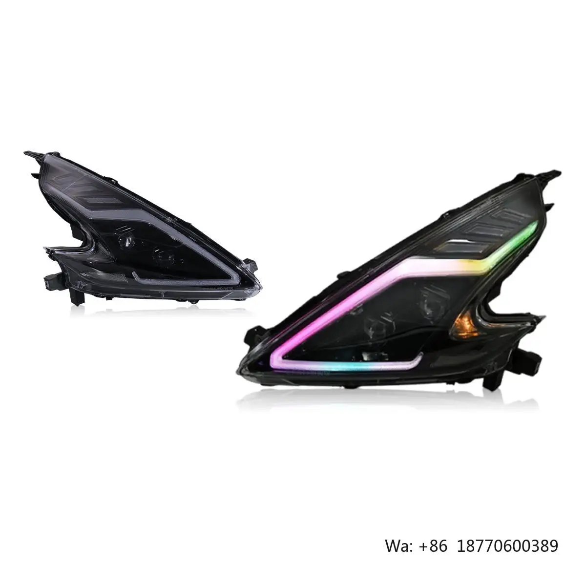 New 12V LED Headlights for 370Z Z34 2008-2019 RGB Color-Changing DRL with High/Low Beam Projector 8000 Lumens 6000K view 2