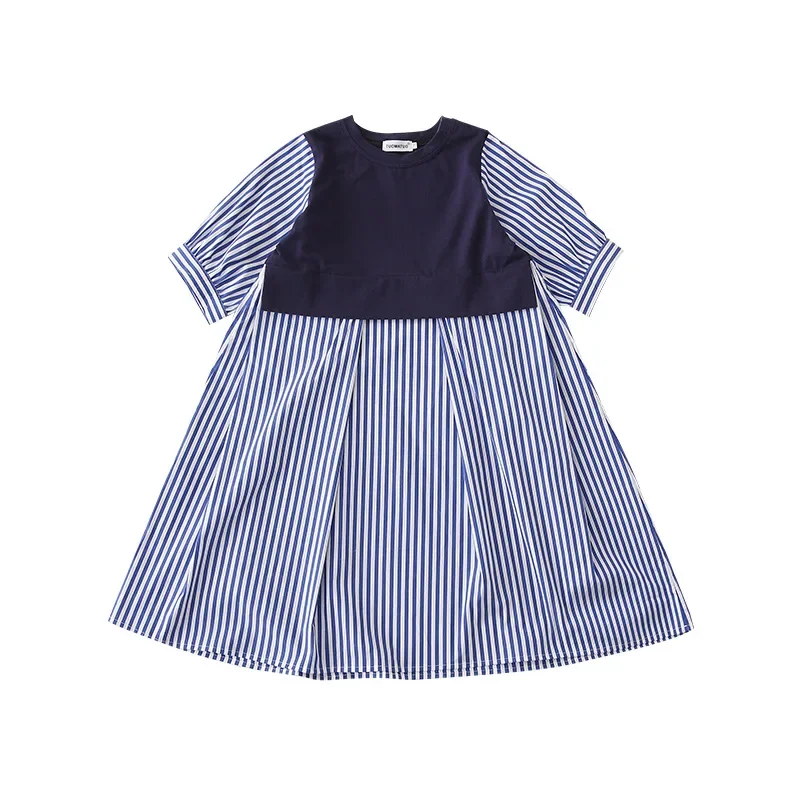 الكورية نمط 2025 الصيف الوالدين والطفل مطابقة وتتسابق شريط المرقعة النساء الفتيات قميص فستان الرجال الفتيان 2 قطعة مجموعة الملابس البدلة #6