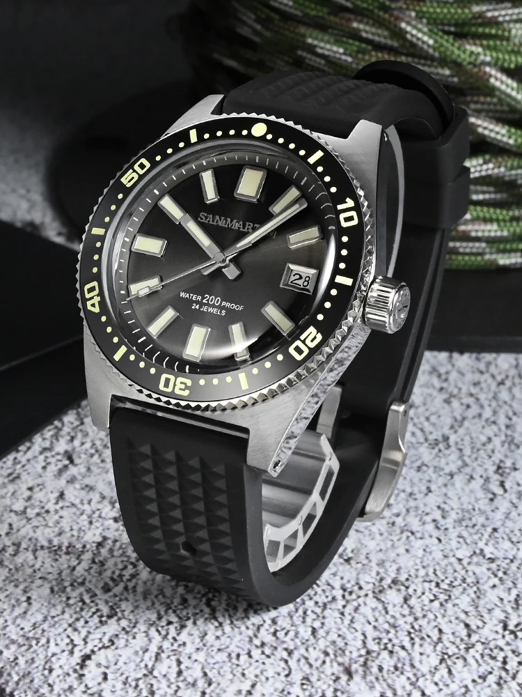 San Martin nový 62mas diver hodinky 40mm NH35 automatický mechanická hodinky pro muži plný světelný vodotěsný 200m guma řemen SN0007