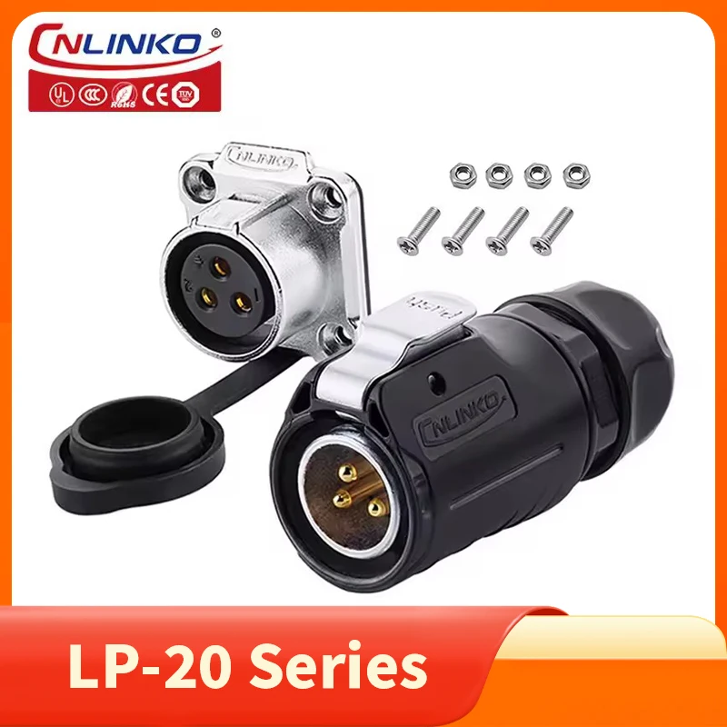 Cnlinko LP20 Waterproof 3Pin M20 Aviation Wire Cable Contact Power Connector Plug Socket Joint for Vehicle Truck Boat New Energy