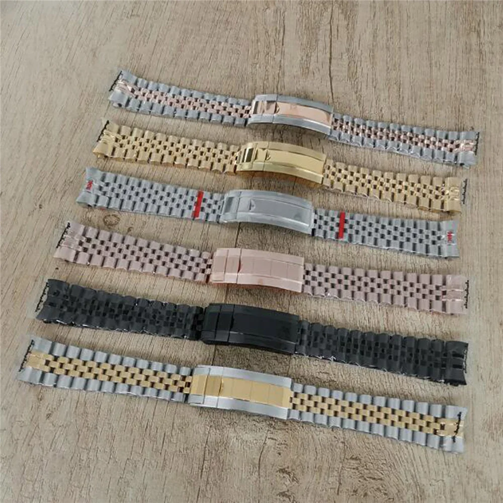 Black/Steel/Rose/Gold 20mm Five Beads Stainless Steel Watch Strap Single Folding Buckle Watchbands for Our SUB 40mm Watch Case