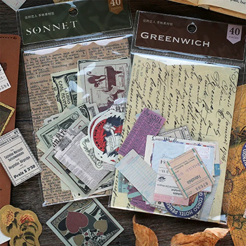 40pcs/pack Retro Handbook Material Pack Renaissance Series Creative Handbook Decorative Base Paper 4 Choices classical stylish