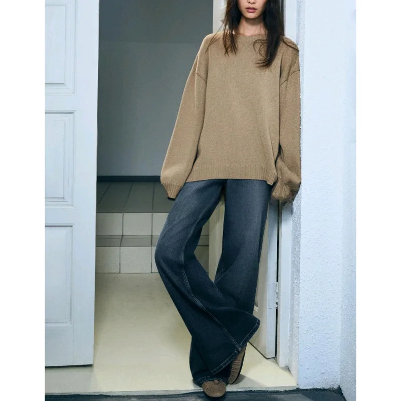 خريف جديد وصول المرأة كسول Sle طويل Sve جولة Ne فضفاض إبرة مسطحة محبوك سترة مزخرفة طبقة ألياف البوليستر