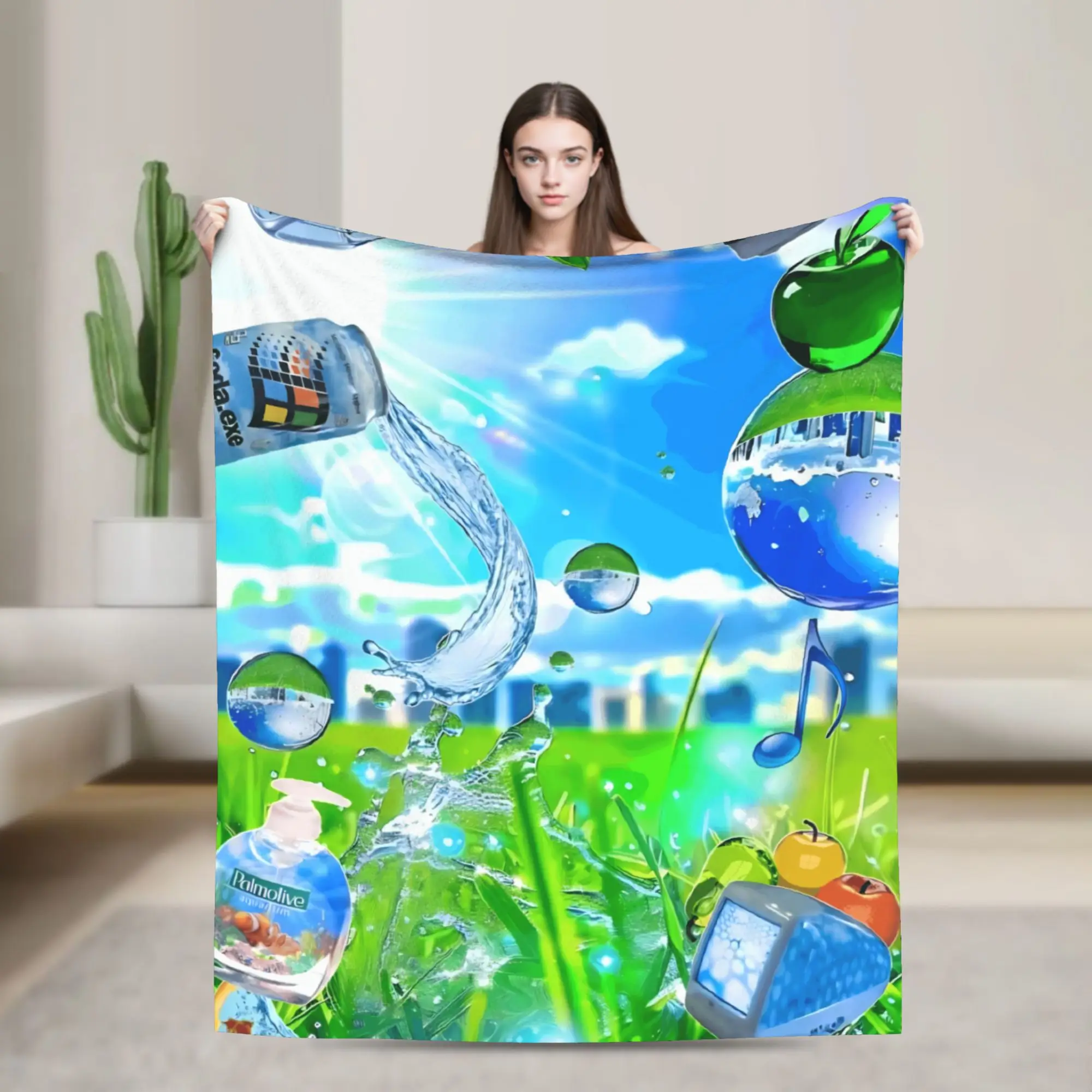 Super Warm Blanket Decorative Frutiger Aero 90's Vibes Throw Blanket  Flannel Bedspread For Couch Chair Sofa Bed Sofa Bed Cover