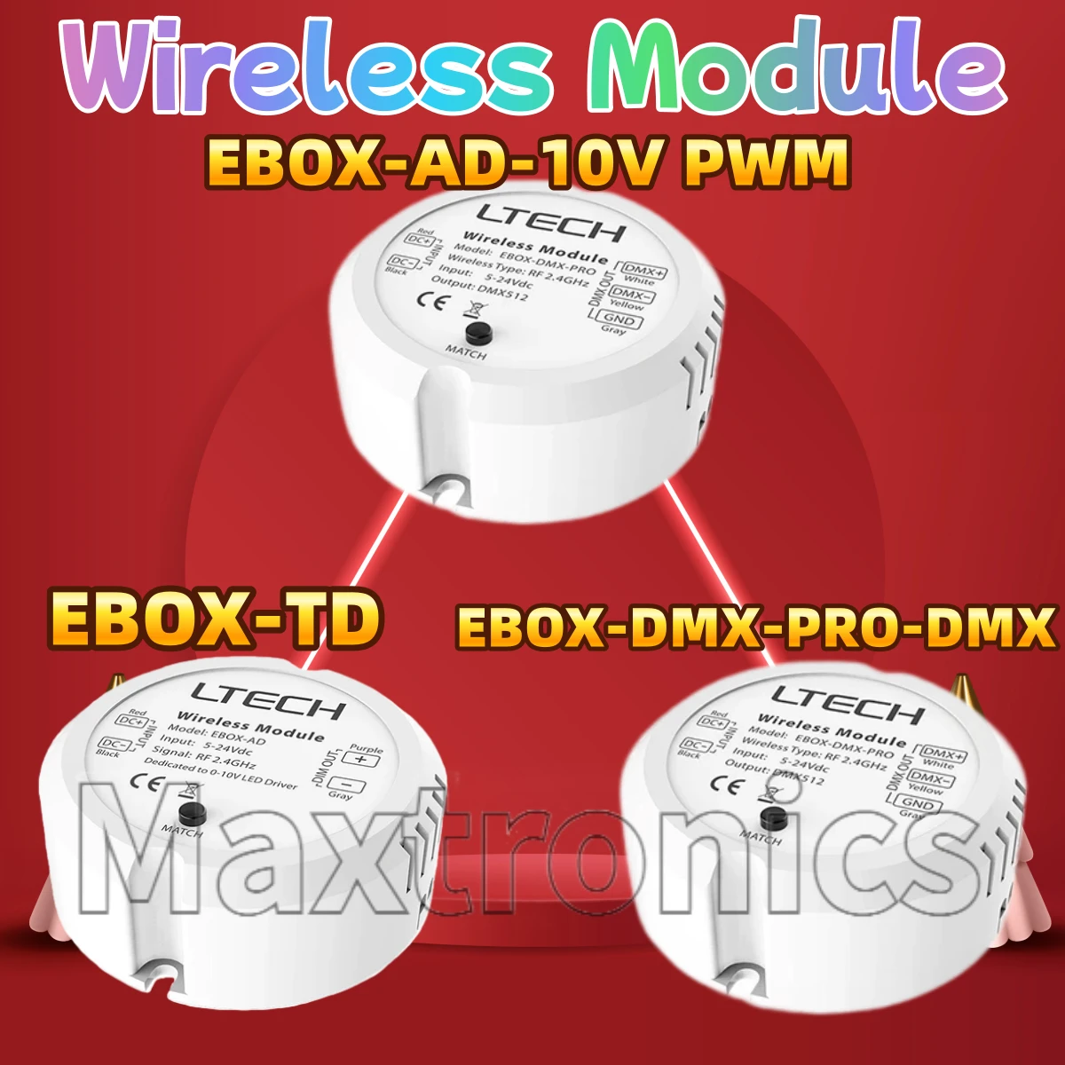 

Беспроводной контроллер LTECH DMX512 EBOX-TD/AD/DMX-PRO AC100-240V DC12*24V 10V с диммером PWM для ламп накаливания