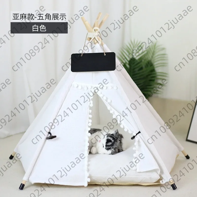 

Домашние и уличные питомники, портативная типи-пещера с ковриком, портативная льняная палатка для домашних животных, домик для собак, кошачий домик, моющийся типи, щеня, кошка