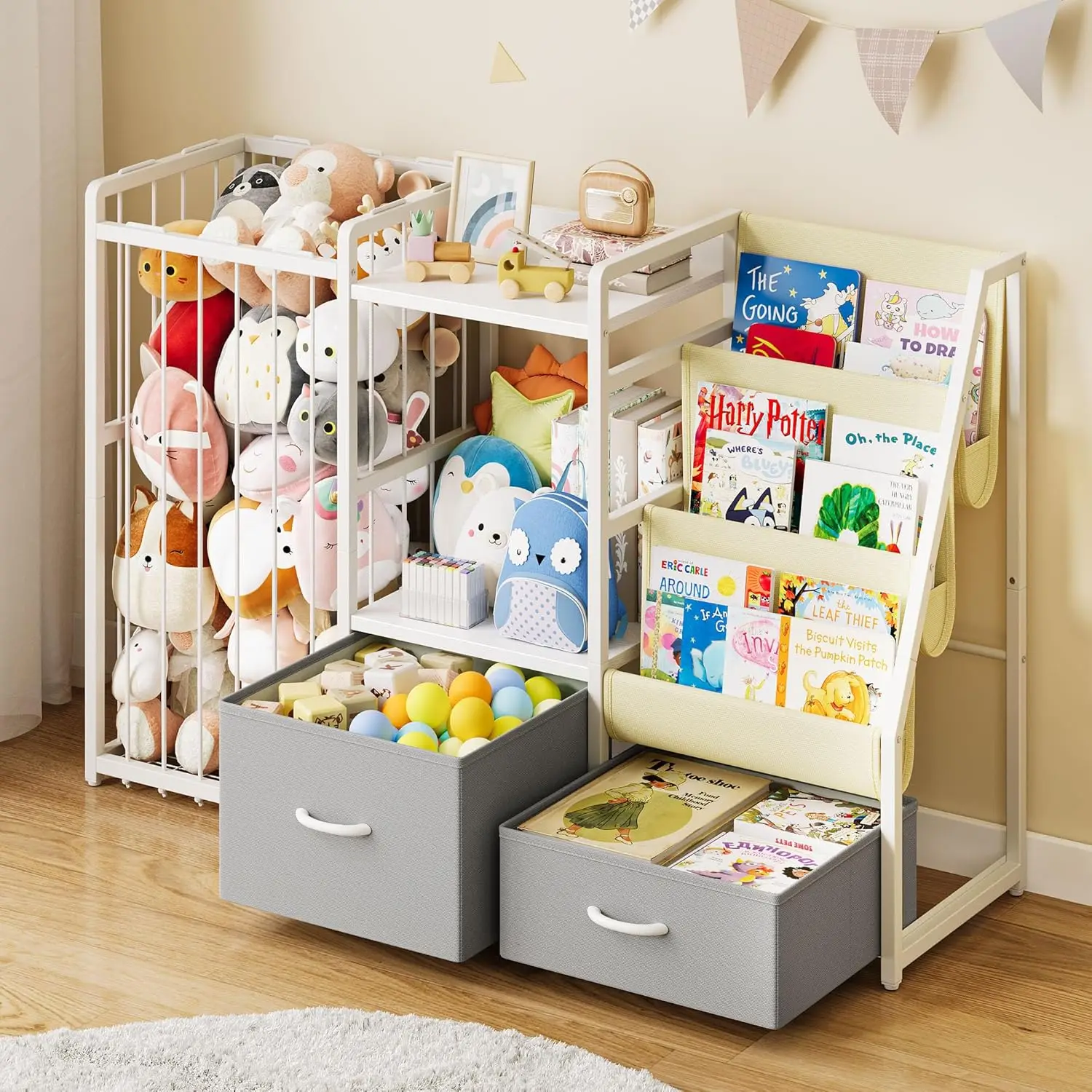 

3-Tier Kids Bookshelf with Toy Storage, Montessori Bookcase for Nursery Playroom Organization