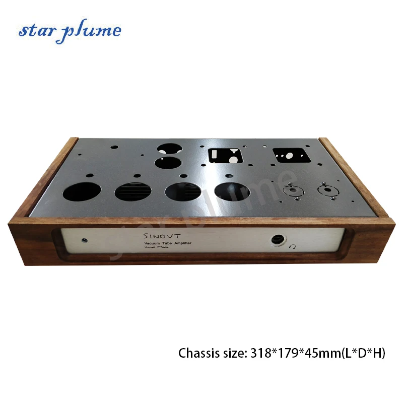 318*179*45mm Iron Aluminum Amplifier Case 6V6/6P14 Push-Pull Vacuum Tube Amplifier Chassis Shell DIY Box Wooden Frame Chassis