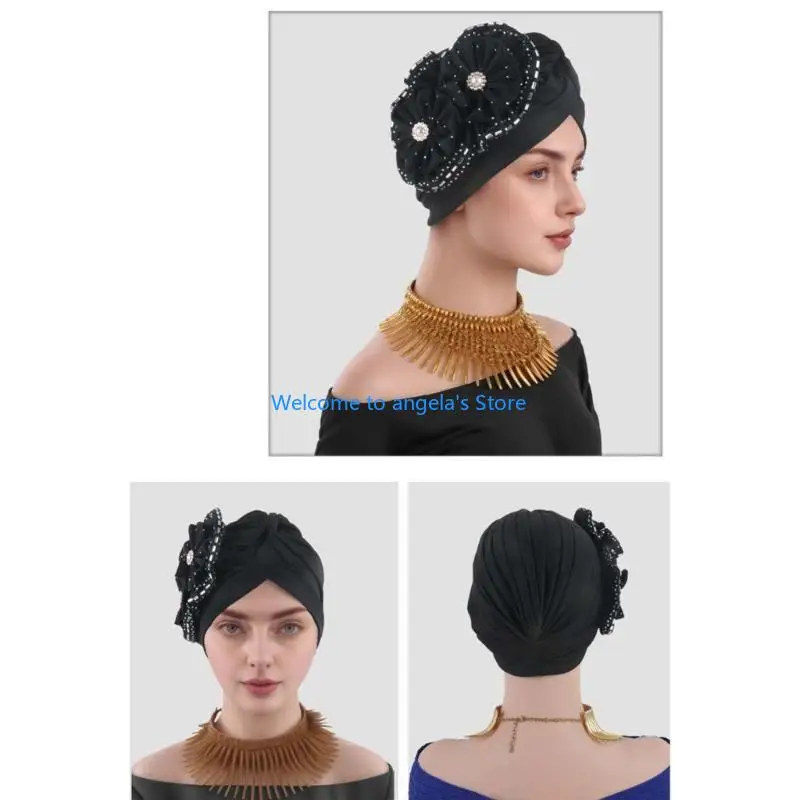 X4YC العصرية زهرة كبيرة الحجاب قبعة يندبروف حماية قبعة الرجال قبعة الدينية