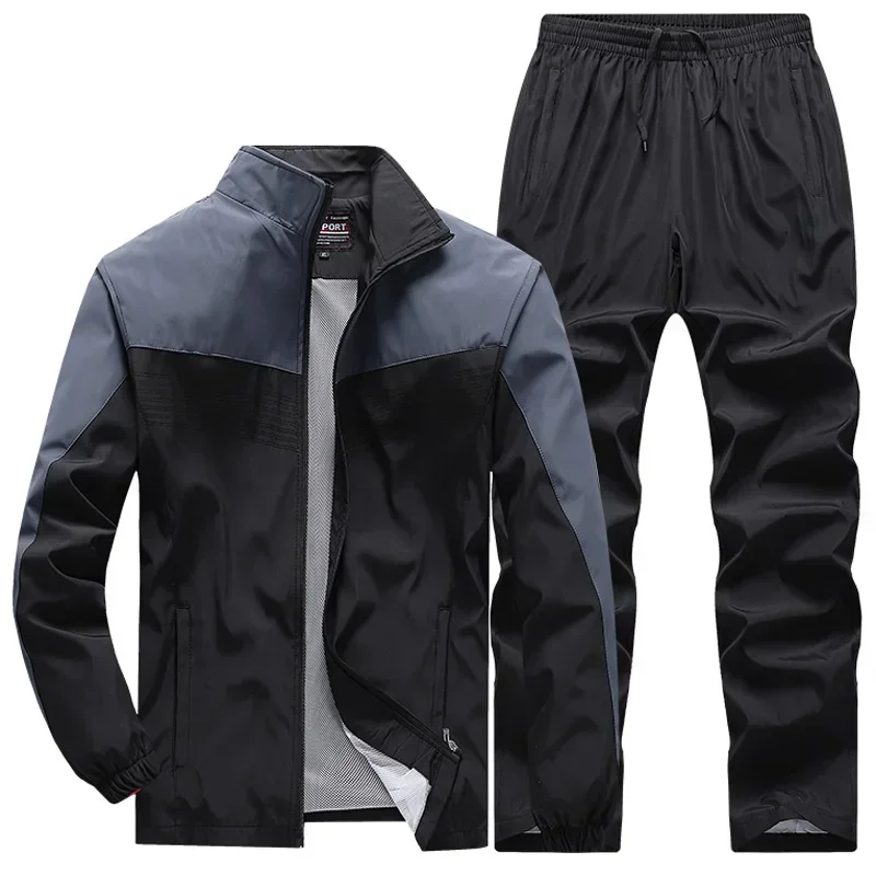 New Men\'s Patchwork Tracksuit Sweatshirts+Sweatpants Sets Autumn Quality Man Gym Joggers Pullover Trousers Streetwear 2pcs Set