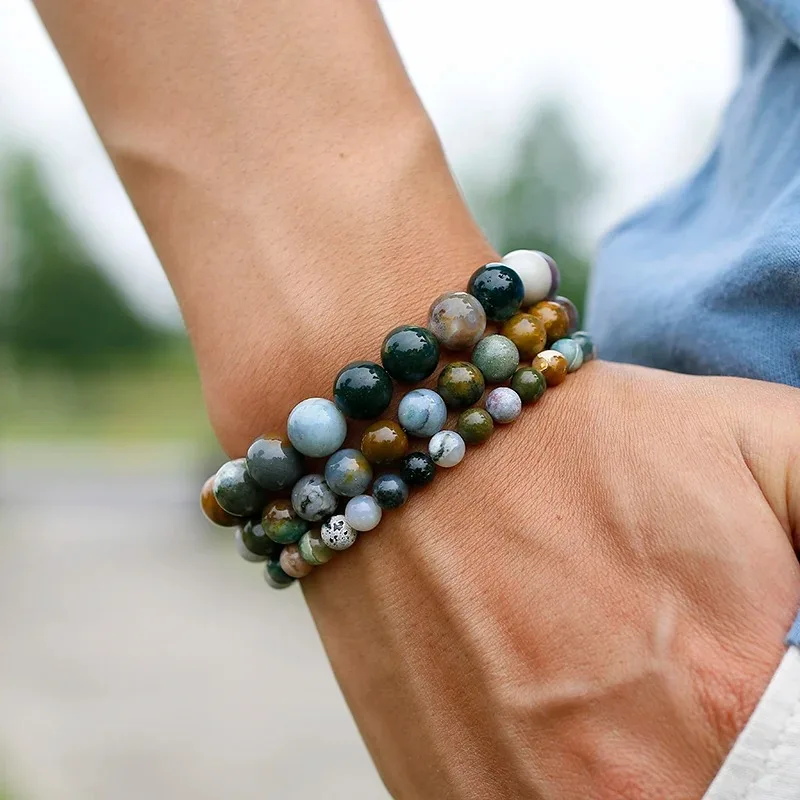 Natural Genuine Ocean Jasper Stone 6 8 10mm Round Beads Strand Bracelet Jewelry Women Men Ocean Agate Jewelry loversGift